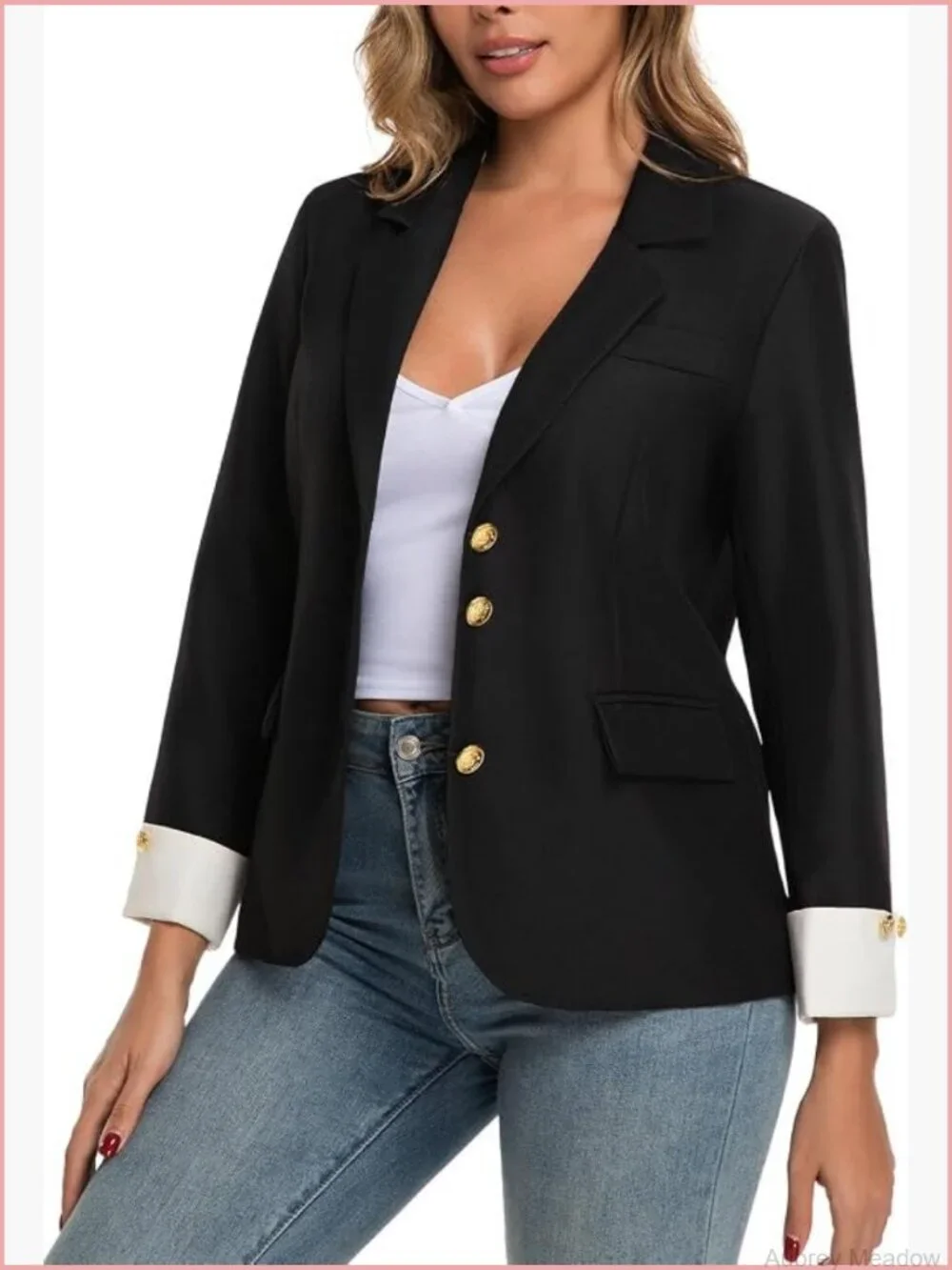 Long Sleeve Blazer with Notch Collar and Functional Pockets